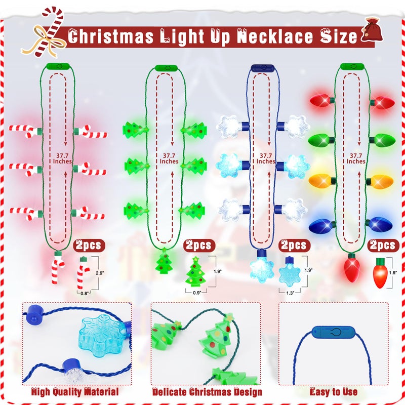 Blowata 24 PCS Christmas Party Favors  Light Up Candy Cane Snowflake Tree Bulb Necklace LED Headwear Glow Eyeglasses Set for Bulk Xmas Gifts  Christmas Ugly Sweater Party Supplies  Christmas Accessories - Image 2